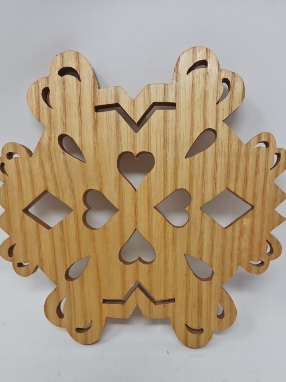 Vintage 1980s Fret Heart Cut Out Wood Trivet Hot Plate Grannycore Cottagecore